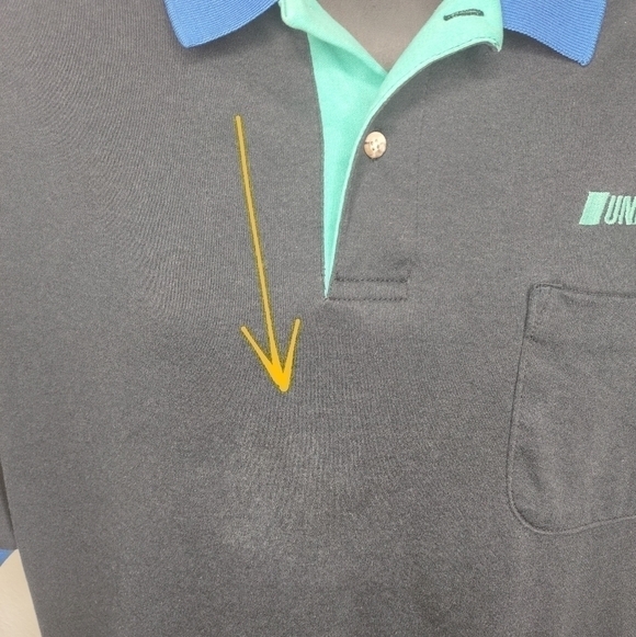 Vintage 90s Hilton Uniroyal Men's XL Shirt Polo S/S Made In USA Black Blue Teal - Picture 7 of 7